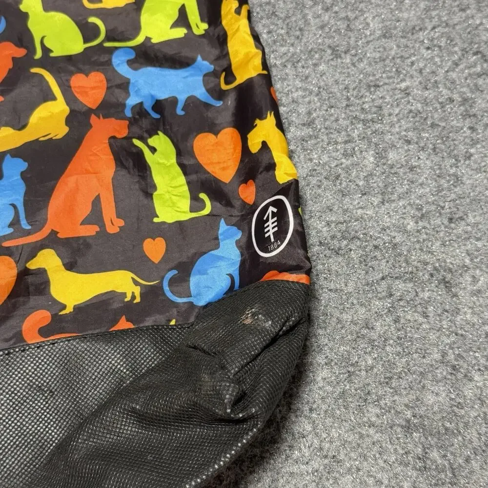 Nylon Fabric Tote Bag Animals Dogs Cats Handbag Black Multicolor (AOP) 15”x 13”